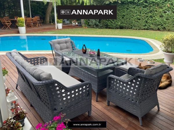 Annapark Verano Rattan Bahçe Koltuk Takımı - Antrasit Gri / Açık Gri