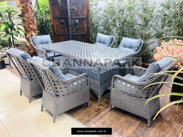 Annapark Victory Rattan Balkon Bahçe Masa Sandalye Takımı - Antrasit Gri / Koyu Gri