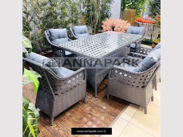 Annapark Victory Rattan Balkon Bahçe Masa Sandalye Takımı - Antrasit Gri / Koyu Gri