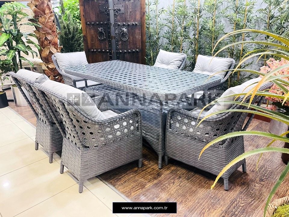 Annapark Victory Rattan Balkon Bahçe Masa Sandalye Takımı - Antrasit Gri / Açık Gri