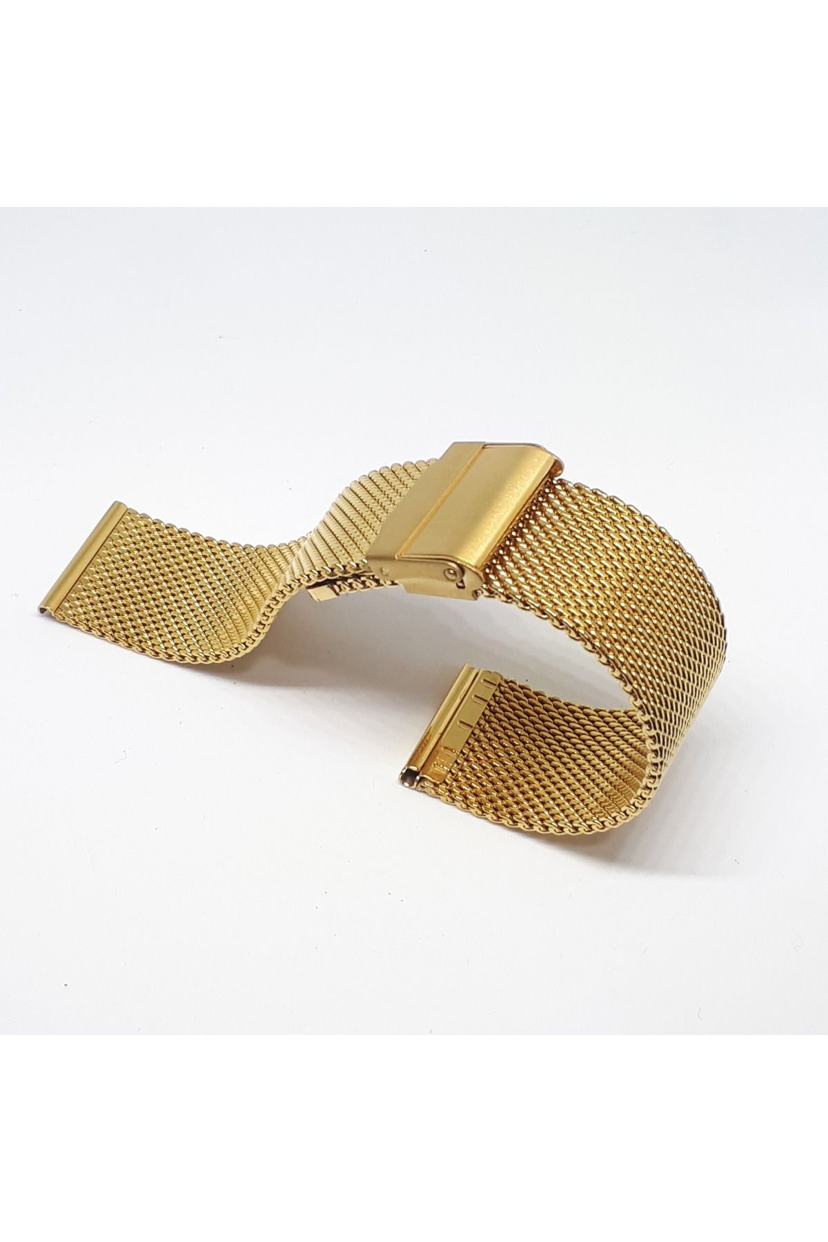 Sarı Gold Renk Hasır Kalın Örgü Çelik Kaplama Metal Saat Kordonu 20mm