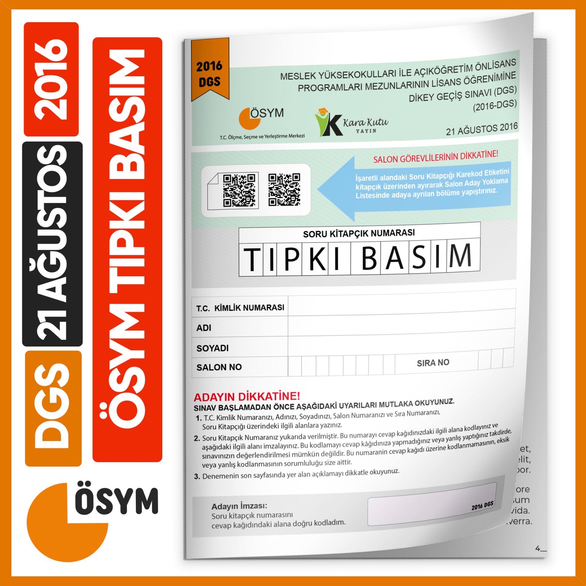 DGS 2016 ÖSYM Tıpkı Basım Çıkmış Soru Deneme Kitapçığı Yeni Baskı Türkiye Geneli Dijital Çözümlü