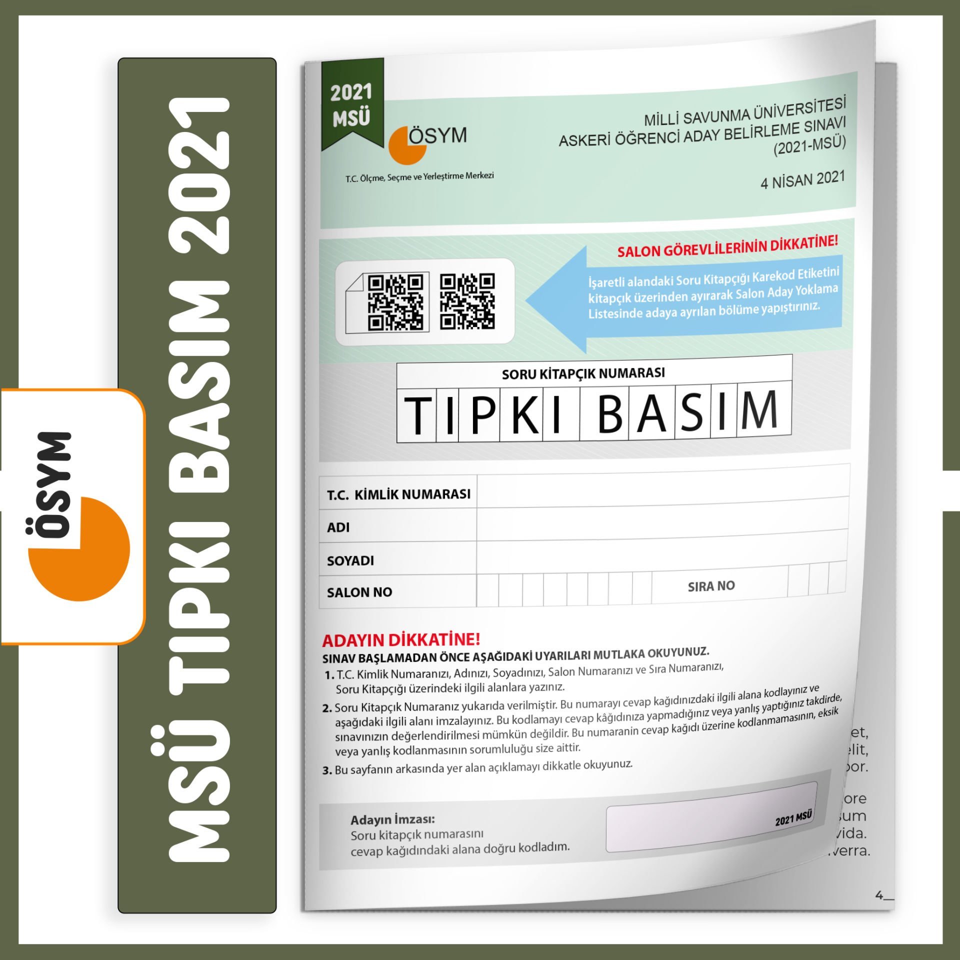 MSÜ 2021 ÖSYM Tıpkı Basım Türkiye Geneli Dijital Çözümlü Çıkmış Soru Kitapçığı