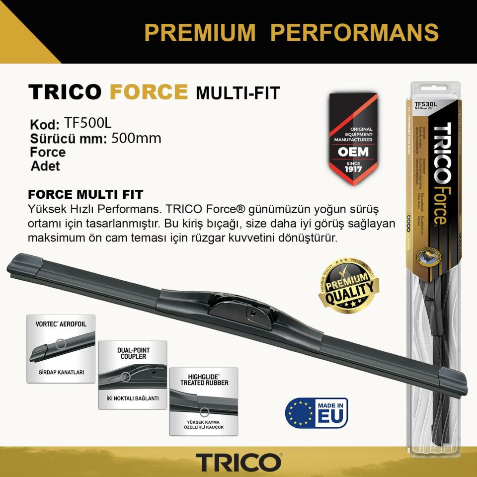 Trico FORCE MULTIFIT Tek Silecek 500mm TF500L