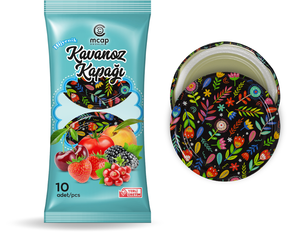 Desenli Konserve Kavanoz Kapağı - 10 Adet (Standart Boy - 82 mm) - Bahar Desenli