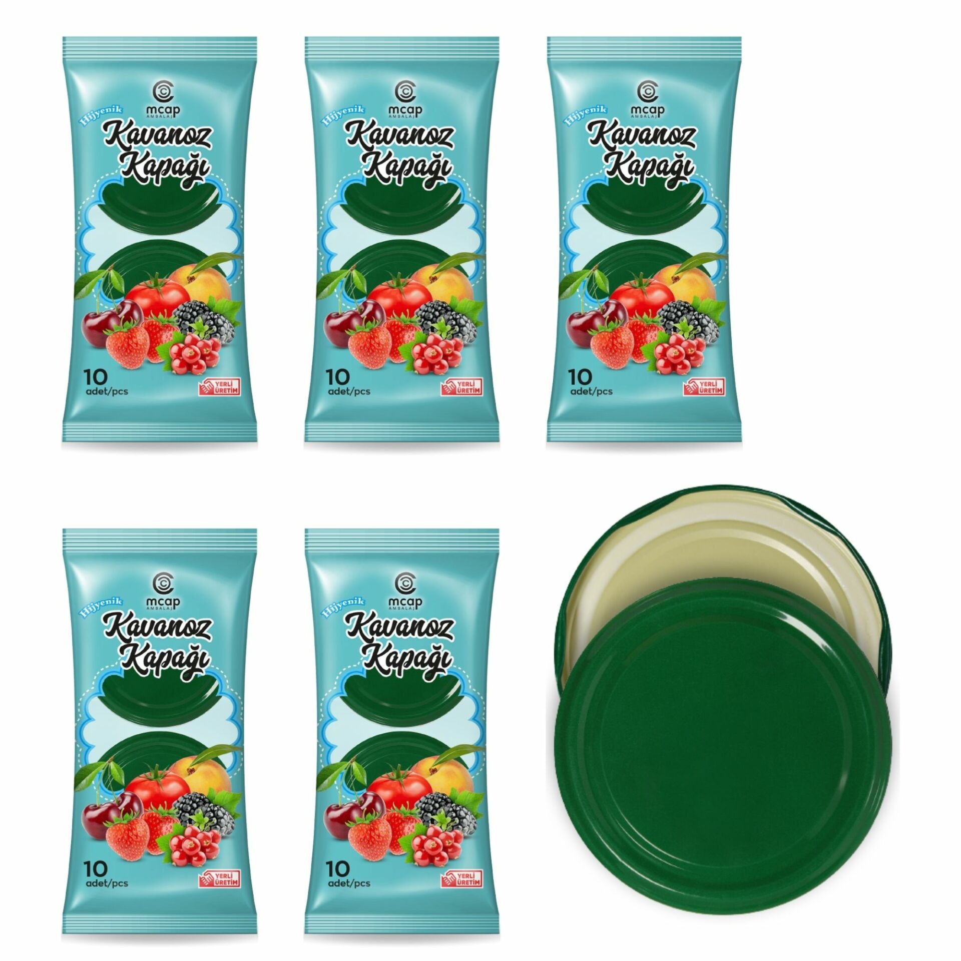 Konserve Kavanoz Kapağı - 5 Paket - 50 Adet (Standart Boy - 82 mm) - Yeşil