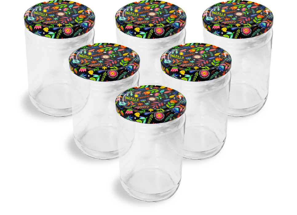 Cam Kavanoz ve Bahar Desenli Kavanoz Kapak Çeşitleri - 6 Adet (660 ml - 82mm)