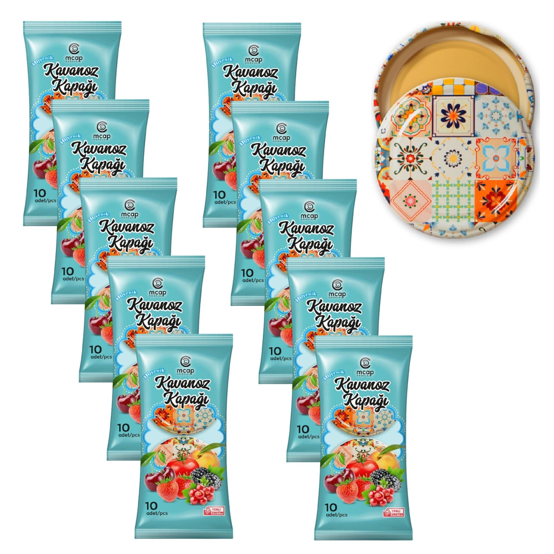 Konserve Kavanoz Kapağı - 10 Paket - 100 Adet (Standart Boy - 82 mm) Desen 2