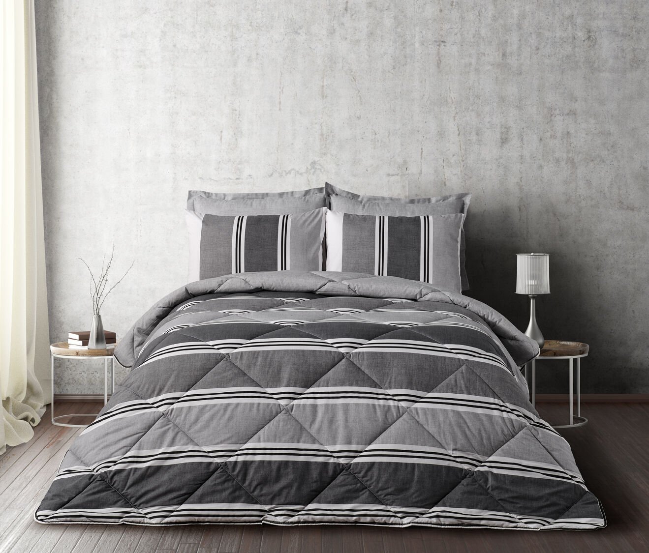 Easy Cotton Comforter Set Listra Tek Kişilik - Gri