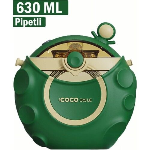 Vagonlife Cocosmile 630ML Silikon Uzay Tema Kılıflı Pipetli Askılı Tritan Çocuk Matarası Yeşil CS-0006