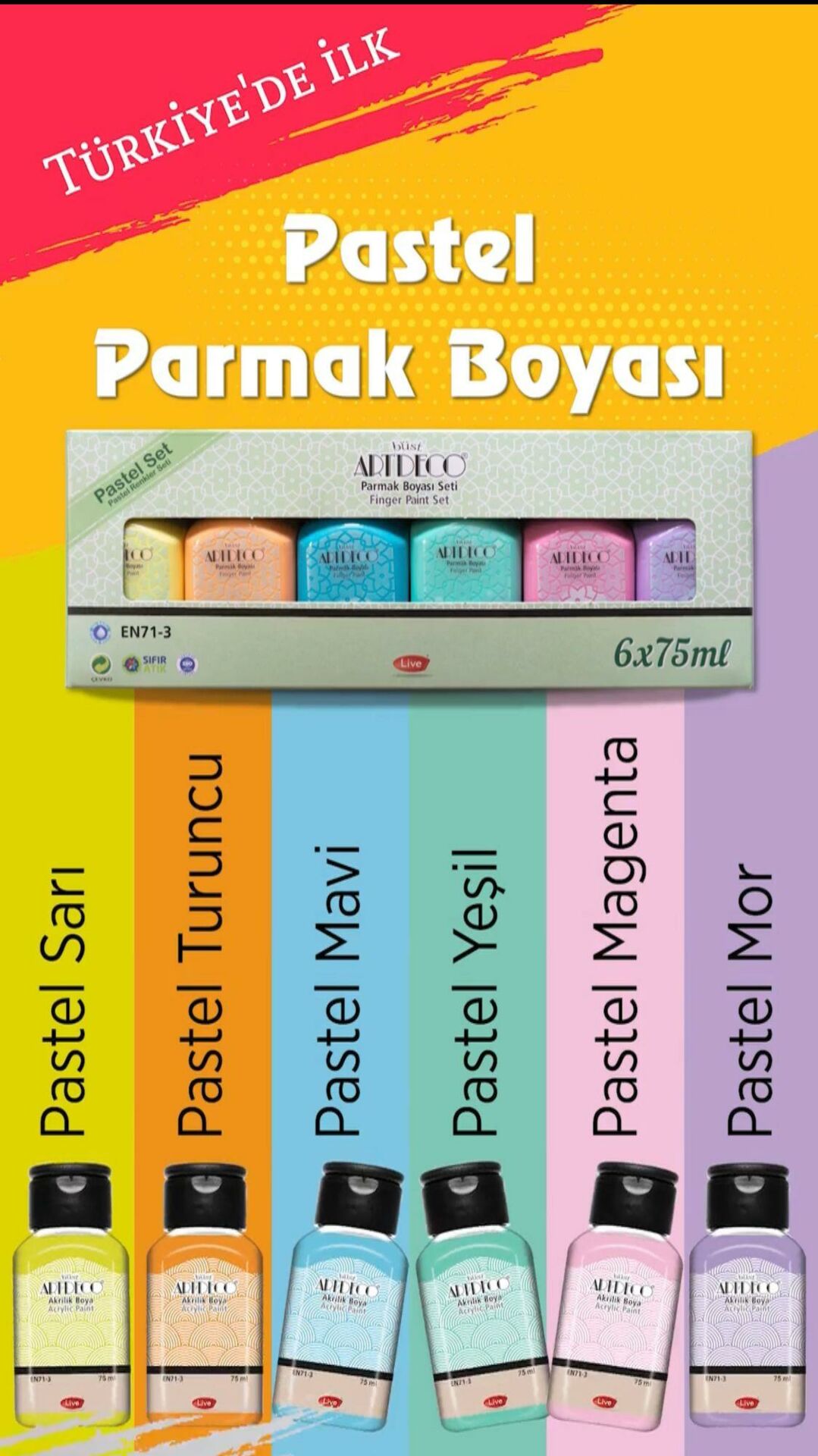 Artdeco Parmak Boyası Seti 6x75ml Pastel Renkler