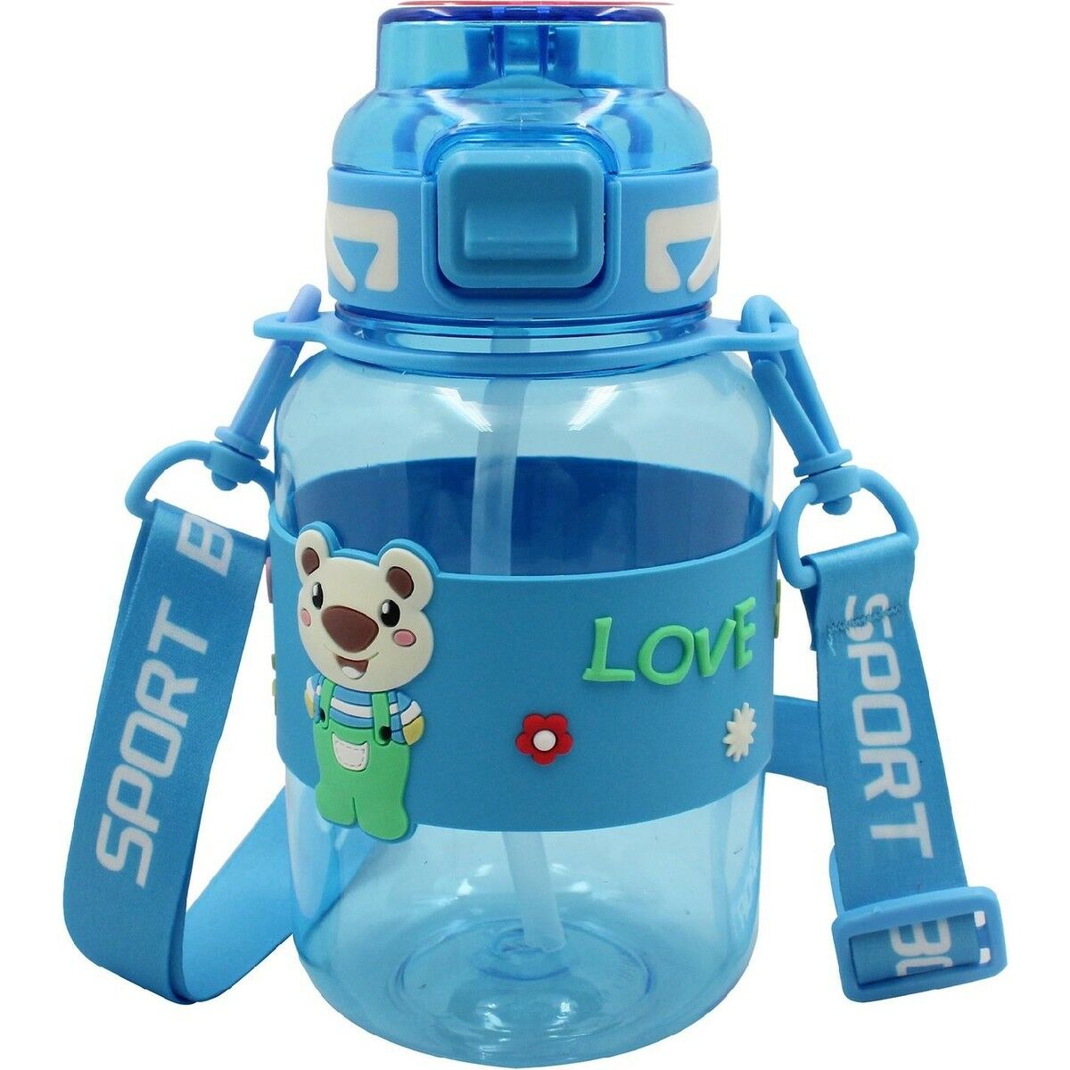 Noki Kids Kilitli Kapak Pipetli Askılı Ayıcıklı Matara 800 ml Mavi
