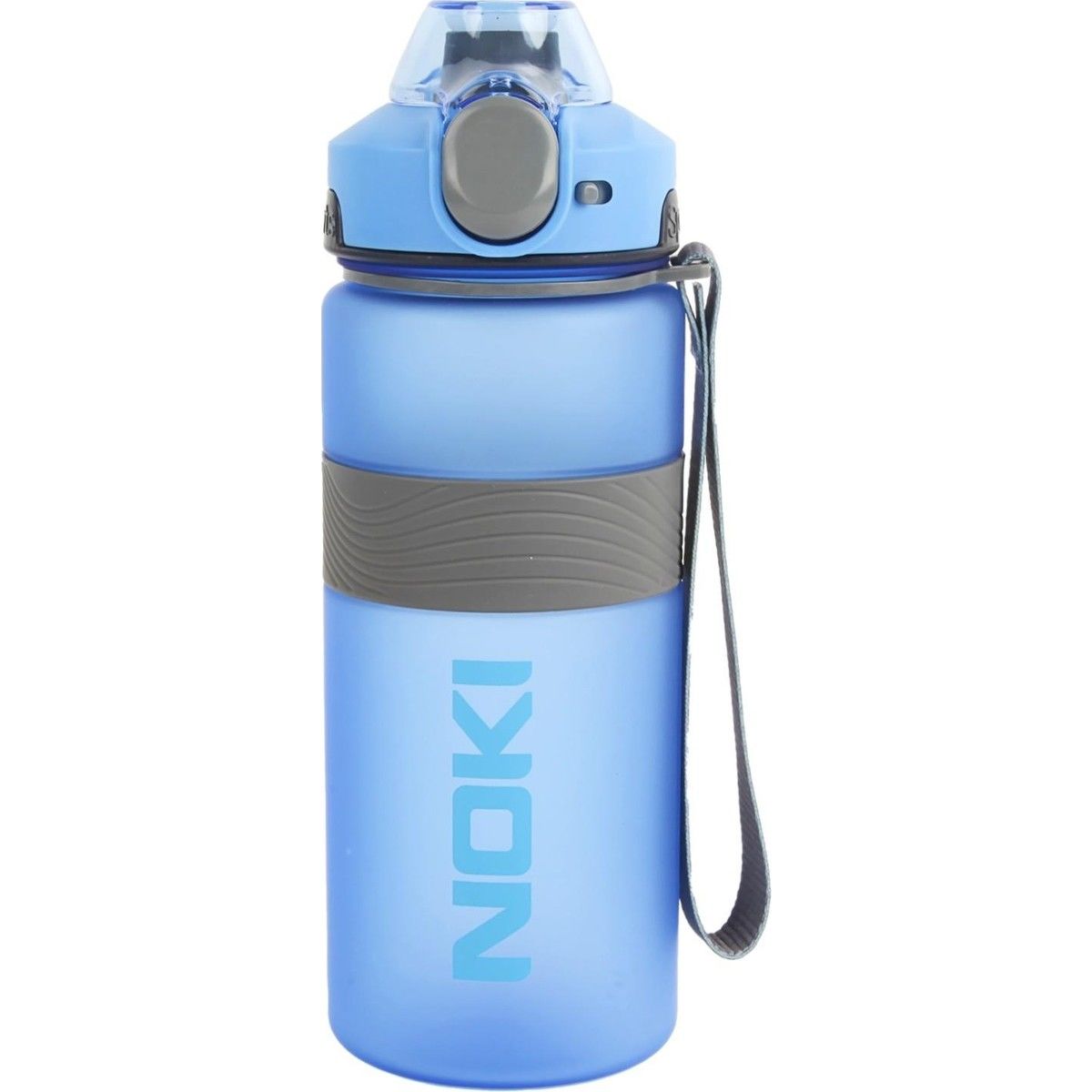 Noki Su Matarası Tritan Auto Kapak Soft Touch Silikon Bantlı Askılı 750 Ml Mavi