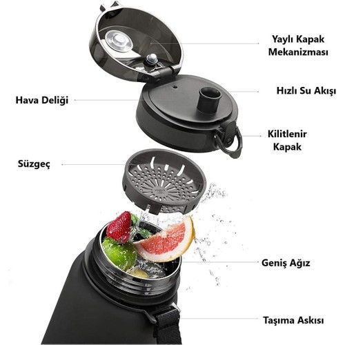 Uzspace Tritan Su Matarası 1000ml Vgn3038 Siyah-Beyaz