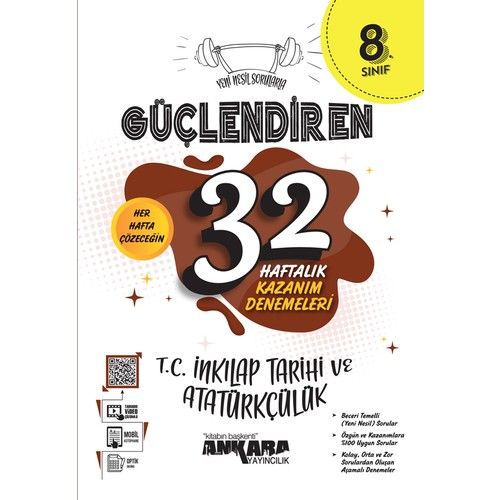 Ankara Yayıncılık 8. Sınıf Güçlendiren 32 Haftalık T.c Inkılap Tarihi ve Atatürkçülük Kazanım Denemeleri