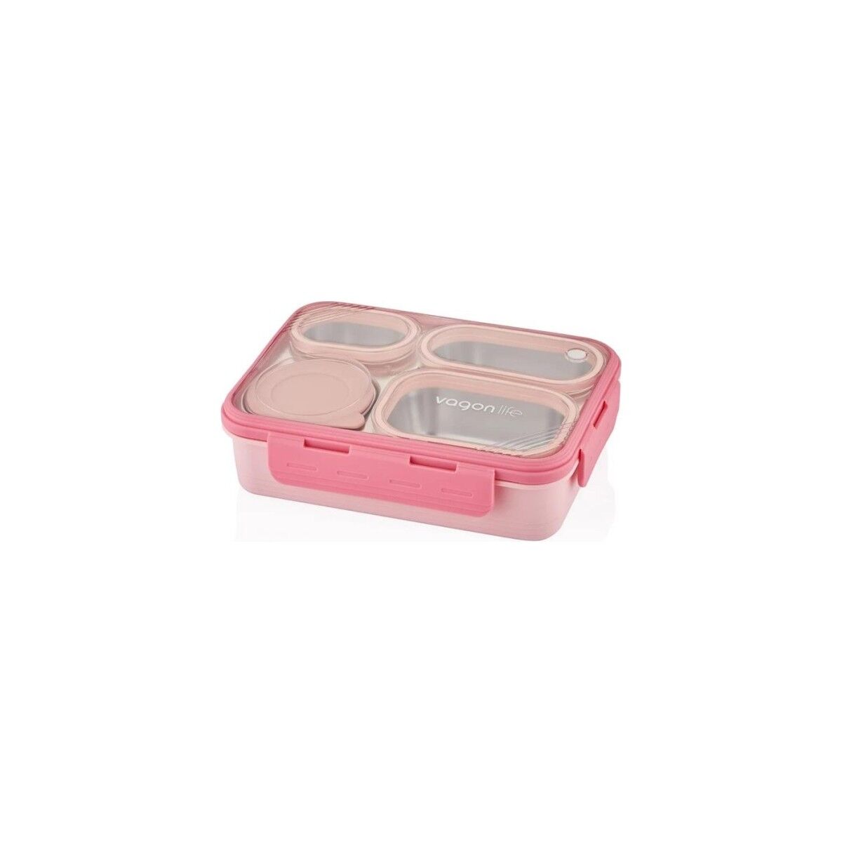 Vagon Çelik Beslenme Kutusu Pembe Lunch Box Paslanmaz 800 ml XC-7099