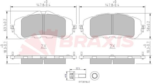 Peugeot 308 2013-2021 Arası 1.6 HDi, 1.6 HDi / BlueHDi 115, 1.6 THP, 1.2 VTi 72, 1.6 THP 125, 1.6 HDi 92, 1.6 THP 155, 1.2 THP 130 Braxis Marka Ön Balata