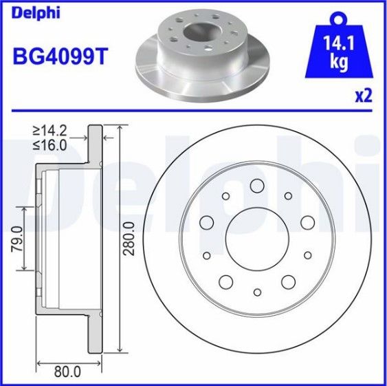 Ducato III 2.3 mjt 15'' Arka Fren Disk Takımı Delphi DEL-BG4099T