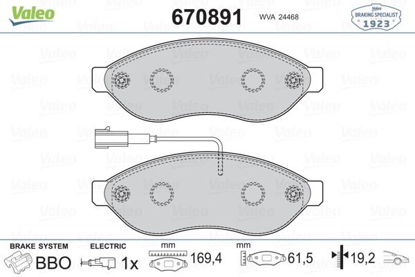 Fiat Ducato 2006-2010 Arası 140 Natural Power, 115 Multijet 2,0 D, 150 Multijet 3,0 D, 130 Multijet 2,3 D, 150 Multijet 2,3 D Valeo Marka Ön Fişli Balata