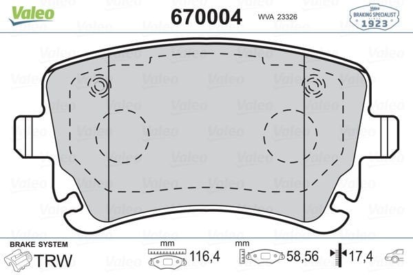 Audi A6 1997-2011 Arası 3.0 TFSI quattro Valeo Marka Arka Balata Fişsiz