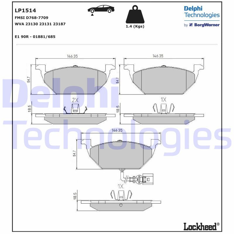 Volkswagen Caddy 2004-2015 Arası 1.9 TDI 4motion Delphi Marka Ön Balata