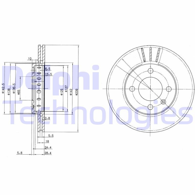 Volkswagen Polo 1994-2009 Arası 55 1.3, 45 1.0, 60 1.4, 100 1.4 16V, 55 1.4, 64 1.9 D, 75 1.6, 100 1.6 Delphi Marka Ön Fren Diski