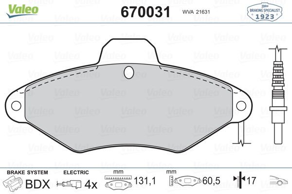 Citroen Xantia 1993-2003 Arası 1.8 i 16V Valeo Marka Ön Balata Fişli