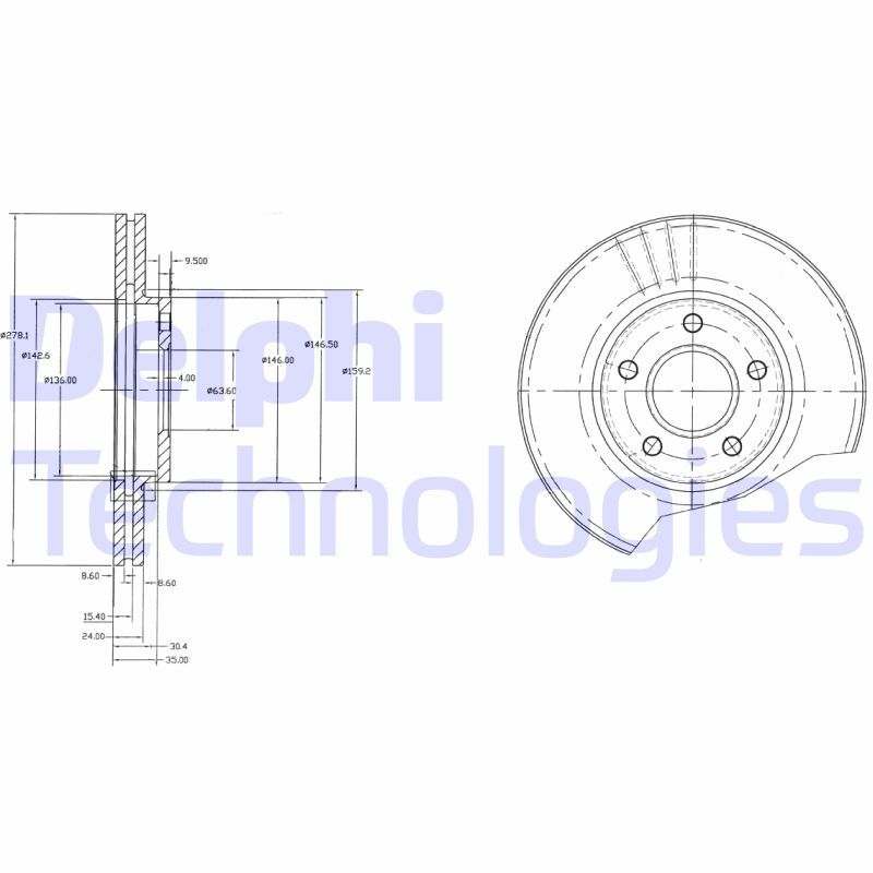 Ford Tourneo Connect 2002-2013 Arası 1.8 TDCi /TDDi /DI, 1.8 16V, 1.8 TDCi Delphi Marka Ön Fren Diski