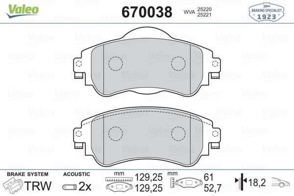 Citroen C4 2009-2013 Arası 1.4 VTi 95, 1.6 HDi, 1.6 HDi 90, 1.2 THP 110, 1.6 BlueHDi 100 Valeo Marka Ön Balata