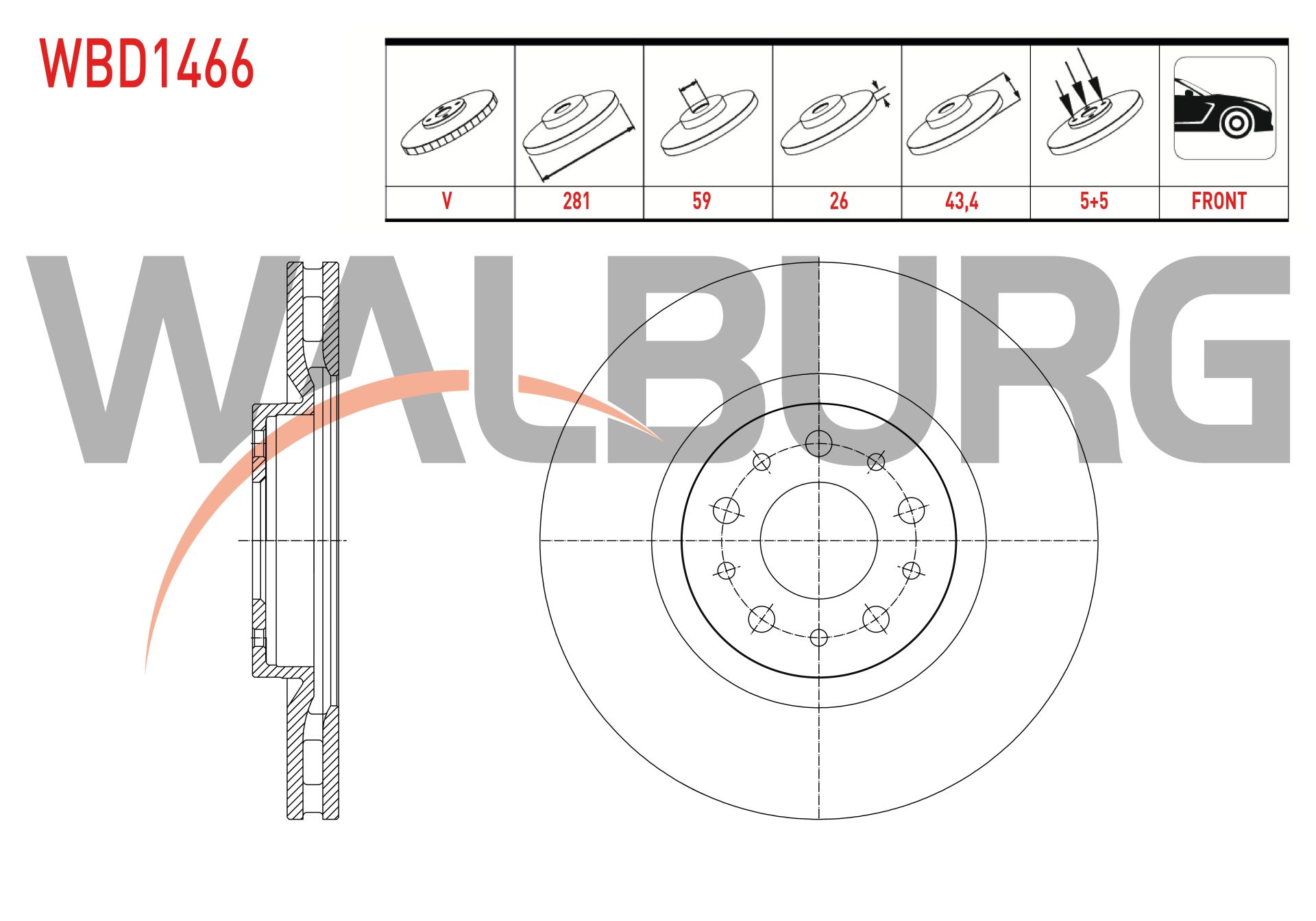 Egea 1.6 Multijet On Fren Disk Takımı Walburg WBD1466