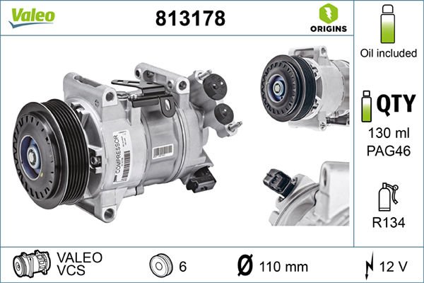 Peugeot 5008 2009-2017 Arası 2.0 HDi 150 / BlueHDi 150 Valeo Marka Klima Kompresörü