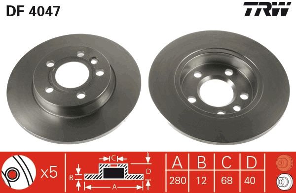 Volkswagen Transporter 1990-2004 Arası 2.4 D Syncro, 2.5 Syncro, 1.9 TD, 2.5, 1.9 D, 1.8, 2.4 D, 2.0 TRW Marka Arka Fren Diski
