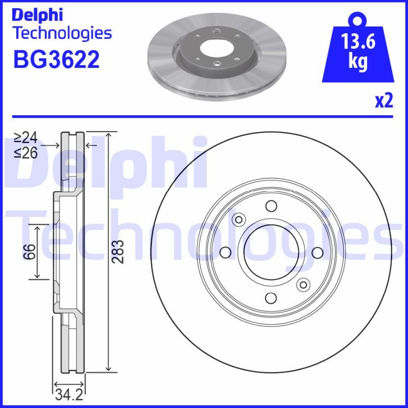 Peugeot 308 2007-2016 Arası 1.6 BioFlex Delphi Marka Ön Havalı Fren Diski