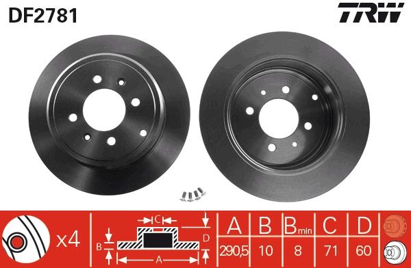 Peugeot 406 1995-2005 Arası 1.6, 2.1 TD 12V, 1.9 TD, 1.8 16V, 1.9 D, 2.0 Turbo, 2.0 16V TRW Marka Arka Fren Diski