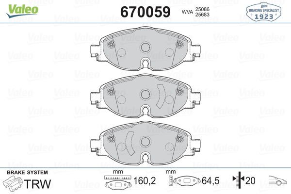 Volkswagen Golf 2012-2017 Arası 1.4 TSI, 2.0 TDI, 1.6 TDI, 1.2 TSI, 1.4 TGI CNG, 1.6 TDI 4motion Valeo Marka Ön Balata