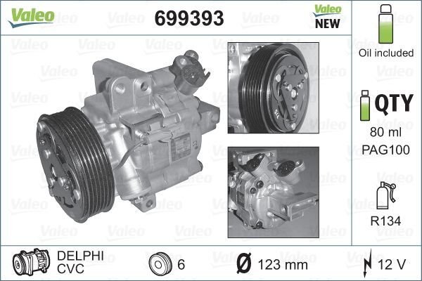 Citroen C1 2005-2014 Arası 1.0 Valeo Marka Klima Kompresörü