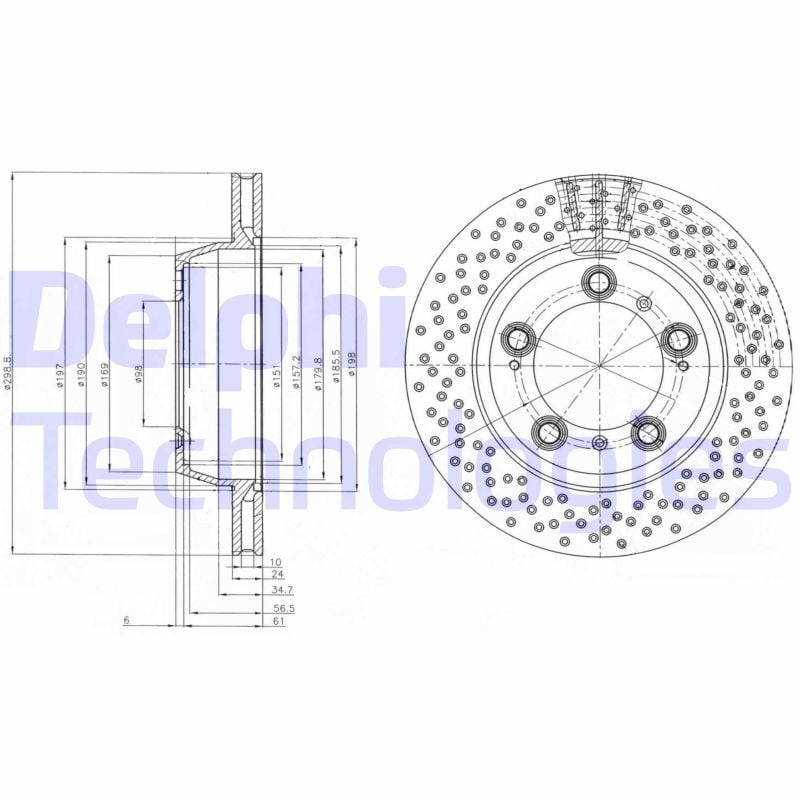 Porsche Boxster 1996-2013 Arası 2.7, S 3.2, S 3.4, 2.9 Delphi Marka Arka Delikli Fren Diski