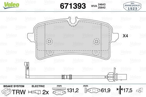 Audi A8 2009-2018 Arası S8 plus quattro Valeo Marka Arka Balata