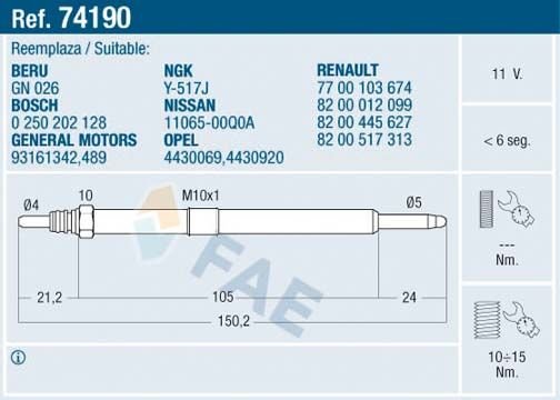 Renault Espace 1996-2002 Arası 2.2 dCi FAE Marka Kızdırma Bujisi