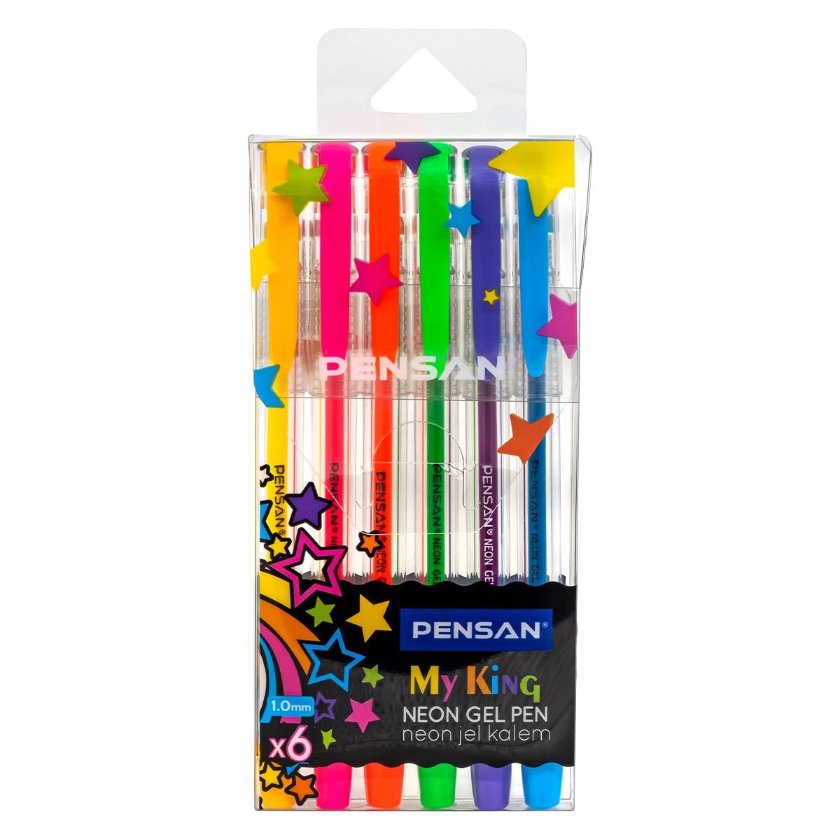 Pensan 6403 My-Kıng Neon Jel Tükenmez Kalem, 1.0 mm, Renkli, 6'lı Set, Renkli