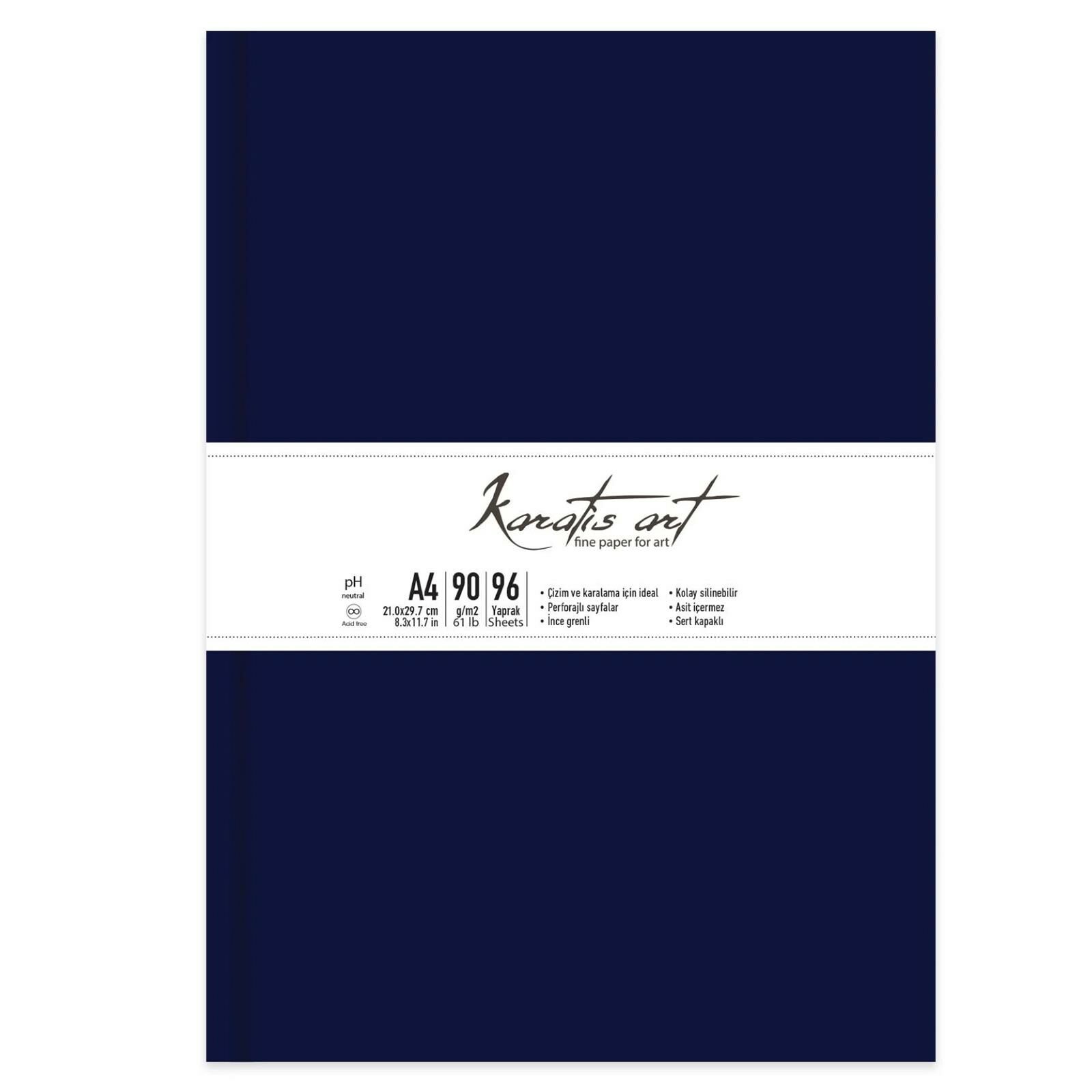 Keskin Color Karatis Eskiz Blok, Sert Kapak, 96 Yaprak, 90 gr, Lacivert Renk, Beyaz Sayfa, A4 (210 x 297 mm)