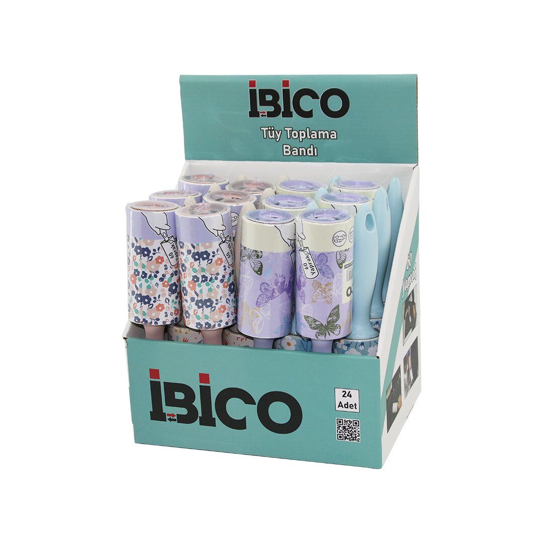 İBİCO İ21-044 ( SAPLI ) ( 60 YAPRAK ) ( YAPIŞKANLI ) PRATİK TÜY TOPLAYICI RULO BANT (PET SHOP)*24X6