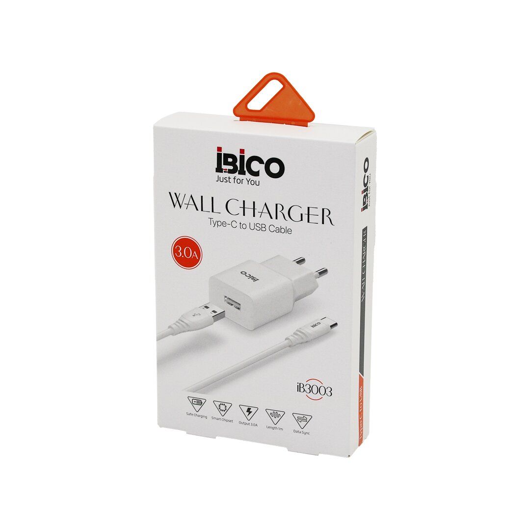 İBİCO İB-3003 ( USB TO=( TYPE-C ) (SET) (EV BAŞLIK + KABLO=1MT) TELEFON ŞARJ (HIZLI) ( 3.0A ) (9V-12V )*5X20