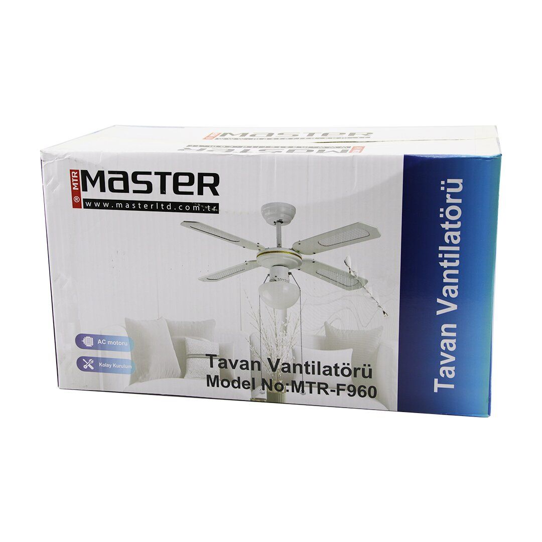 MASTER MTR-F960 (BEYAZ METAL GÖVDE & BYZ AHŞAP 4-KANAT) (2İN1=TAVAN VANTİLATÖR & AVİZE LAMBA) (42'') (MOTOR-55W) (LED-45W)*1