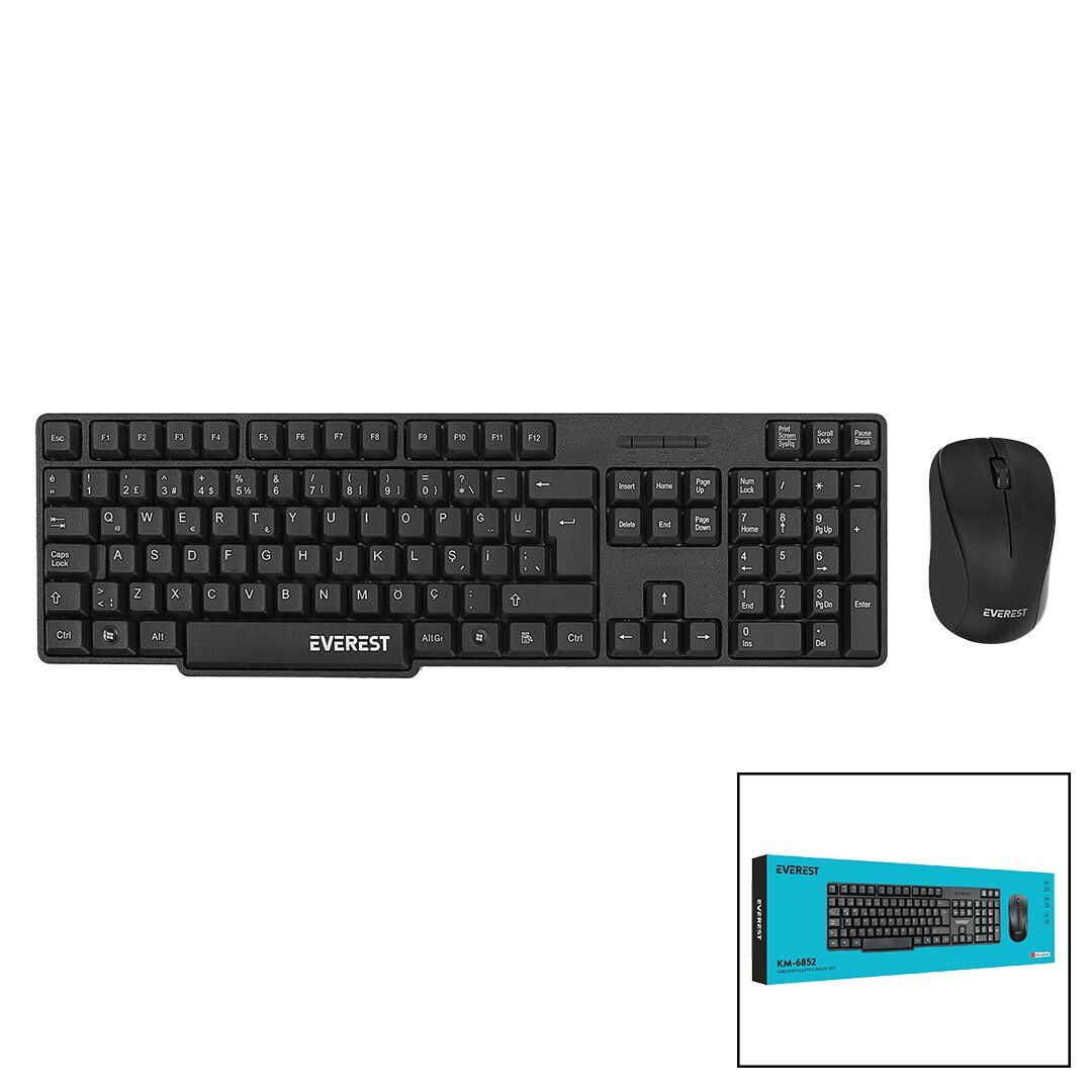 EVEREST KM-6852 ( KABLOSUZ ) İNCE ( KLAVYE & MOUSE ) SETİ ( Q KALVYE )*20