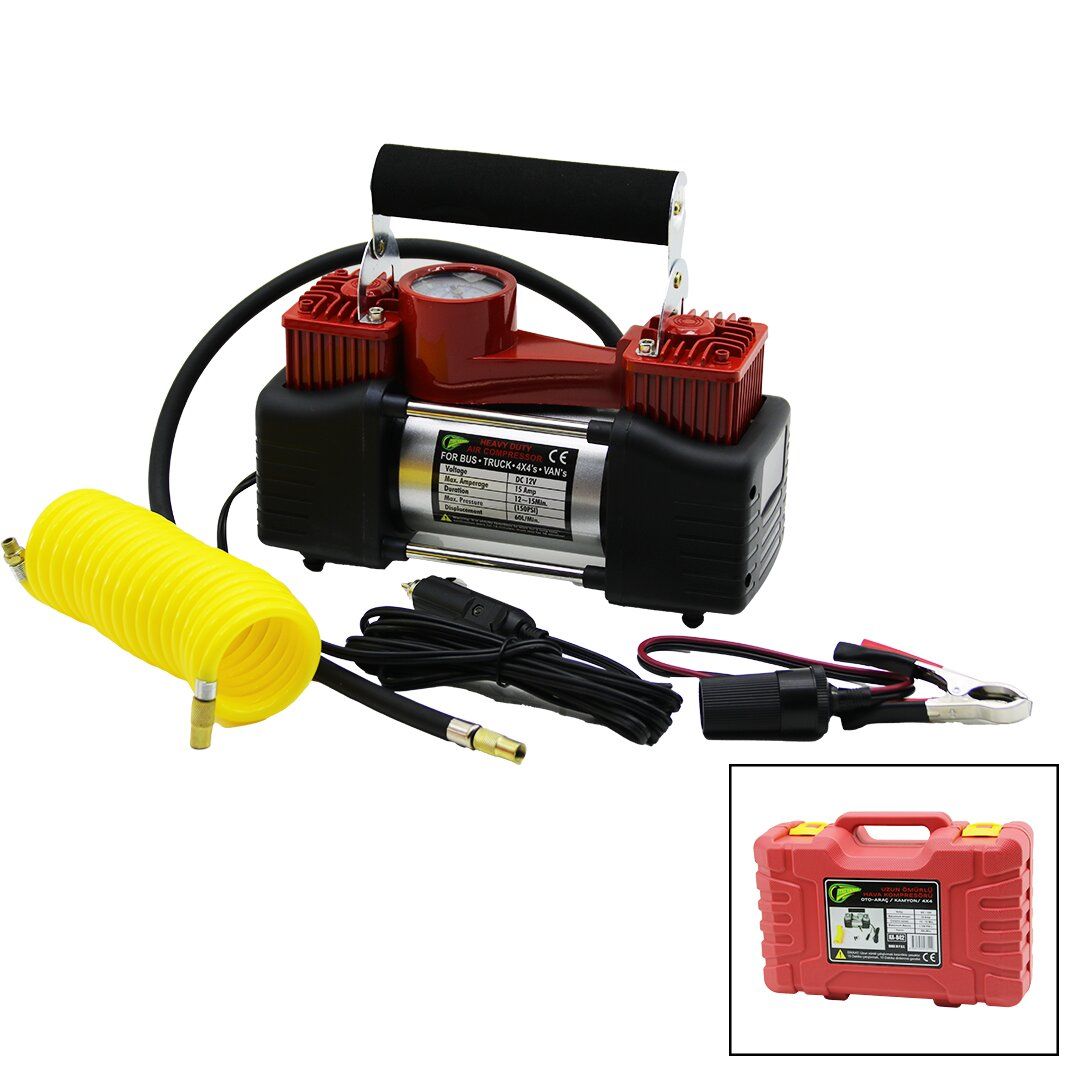 DINAMIC CY-1 (OTO & ARAÇ) HAVA KOMPRESÖRÜ (KAMYON & OTOBÜS) (DC/12V-13.5V & 15Amp & 150PSI) (BAR GÖSTERGE & LED AYDINLATMA)*20