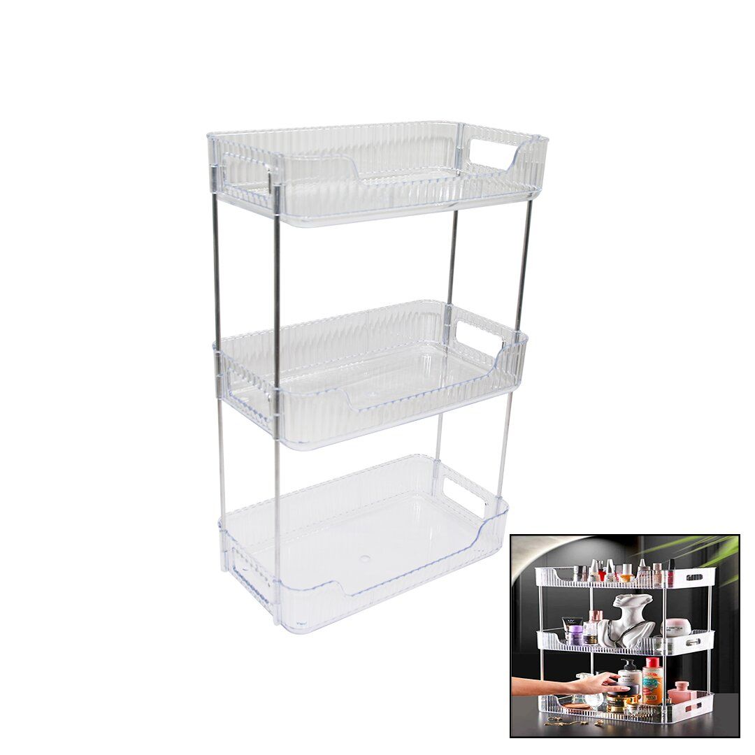 İBİCO KOD-9024 ( 3 KATLI ) (22.5 X 33CM --Y: 48CM) ÇOK AMAÇLI ORGANİZER (ŞEFFAF & MİKA KRİSTAL PLASTİK RAF) (METAL AYAK)*1