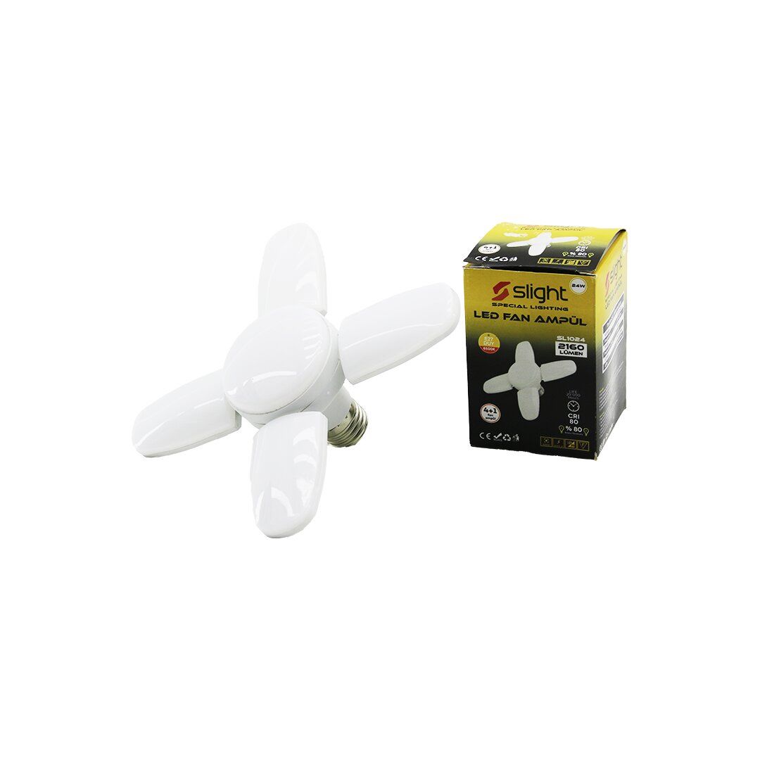 SLİGHT SL-1024 (4 KOLLU+1 GÖBEKLİ) ( 24W & E27 ) LED LAMBA FAN AMPUL (4-KATLANIR PERVANE MODEL) (2160LÜMEN& 6500K )(20.000 SAAT)*69