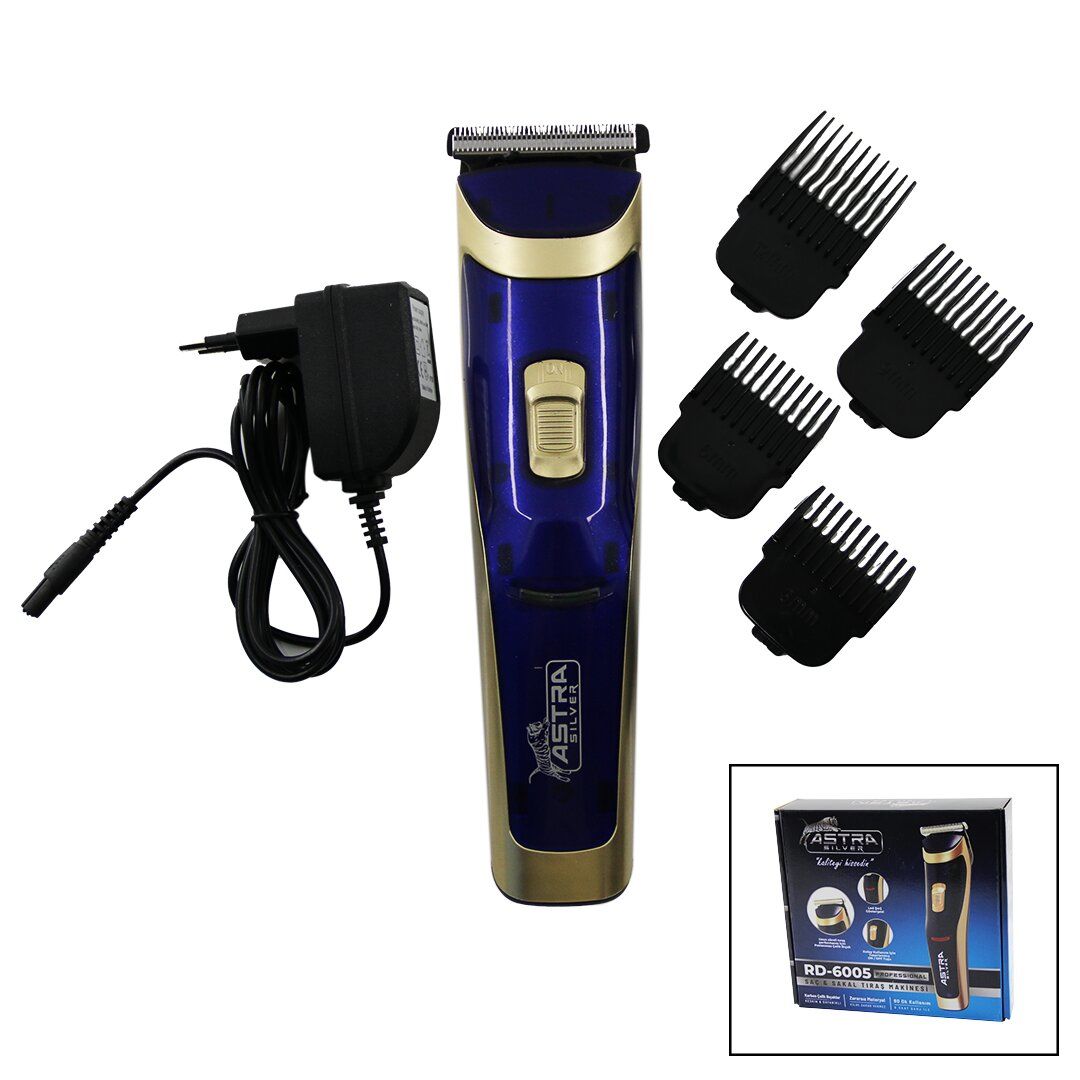 ASTRA SILVER RD-6005 SAÇ SAKAL KESME TRAŞ MAKİNESİ ( FİŞ ŞARJLI & LED GÖSTERGE & RENKLİ KROM KAPLAMA GÖVDE )*40