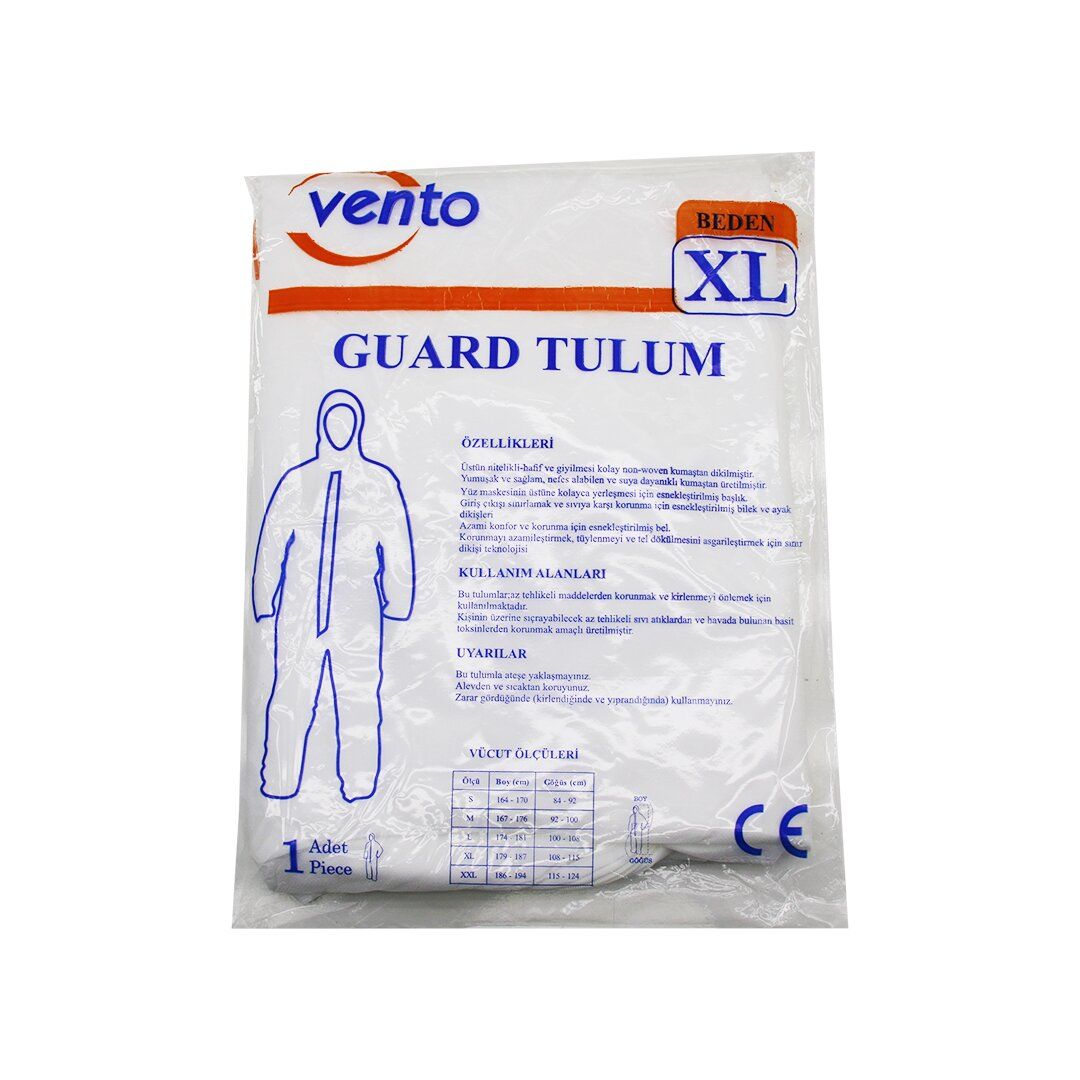 VENTO ( XL ) GUARD ( KORUYUCU ) TULUM ( BEYAZ & HAFİF & NON-WOVEN KUMAŞ ) ( BOY: 179-187CM & GÖĞÜS: 108-115CM)*50